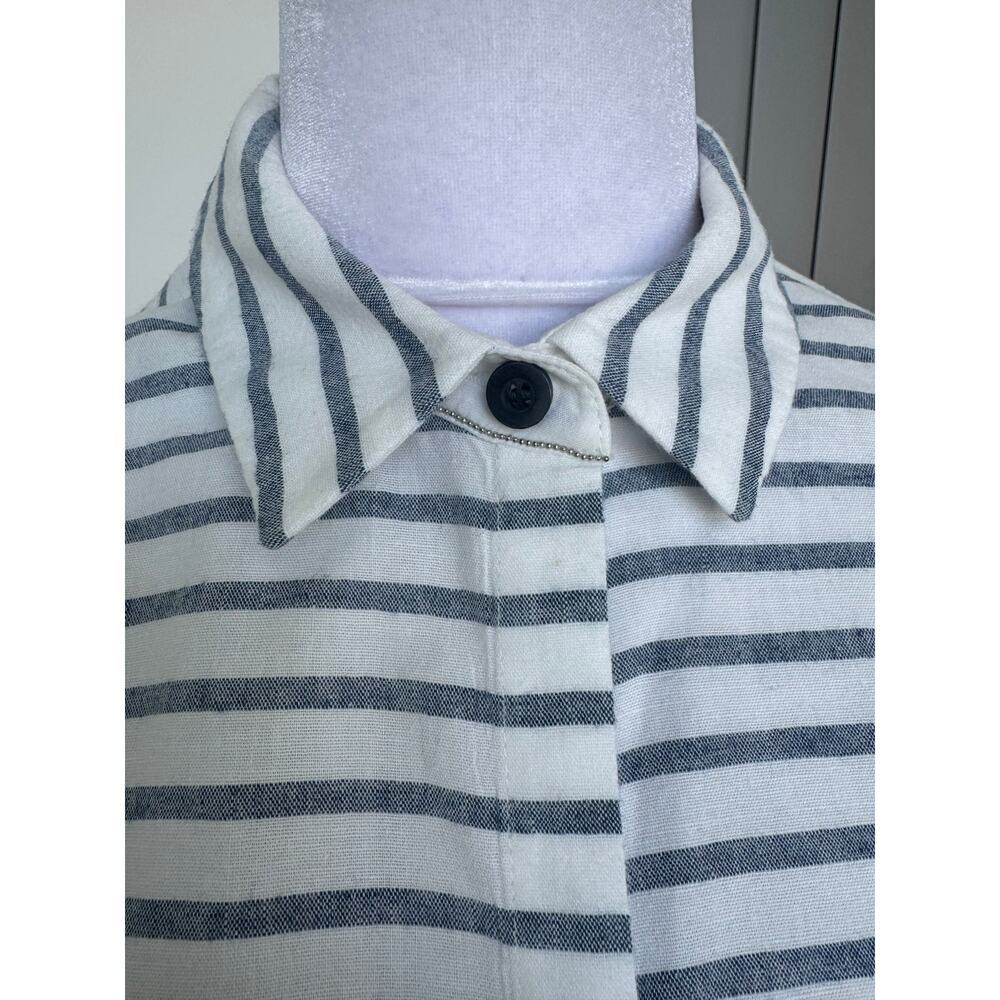 Lafayette 148 New York Button Down White Blue Stripe Tunic Small S Cotton Linen - Picture 5 of 10